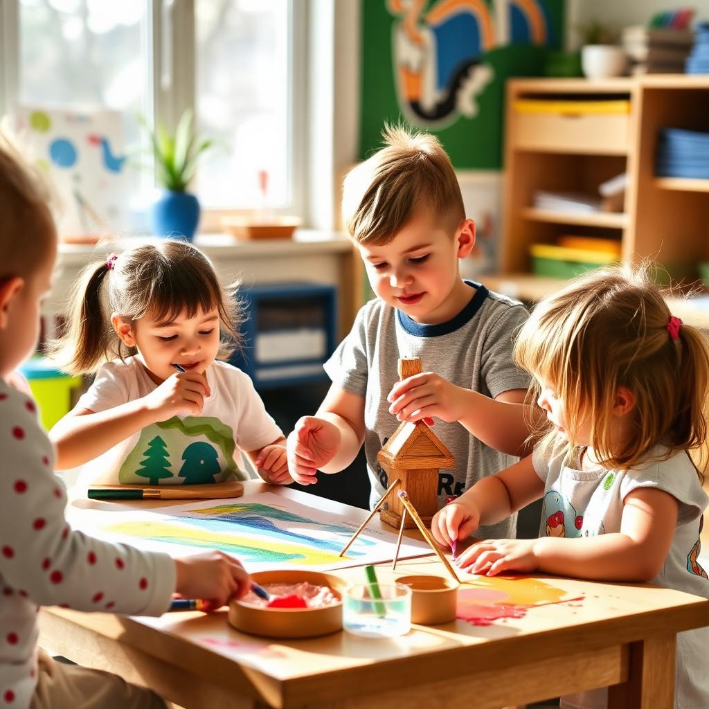 Children painting and building during an enrichment activity