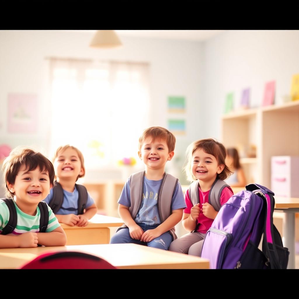 Grade school children smiling in a bright after-school classroom