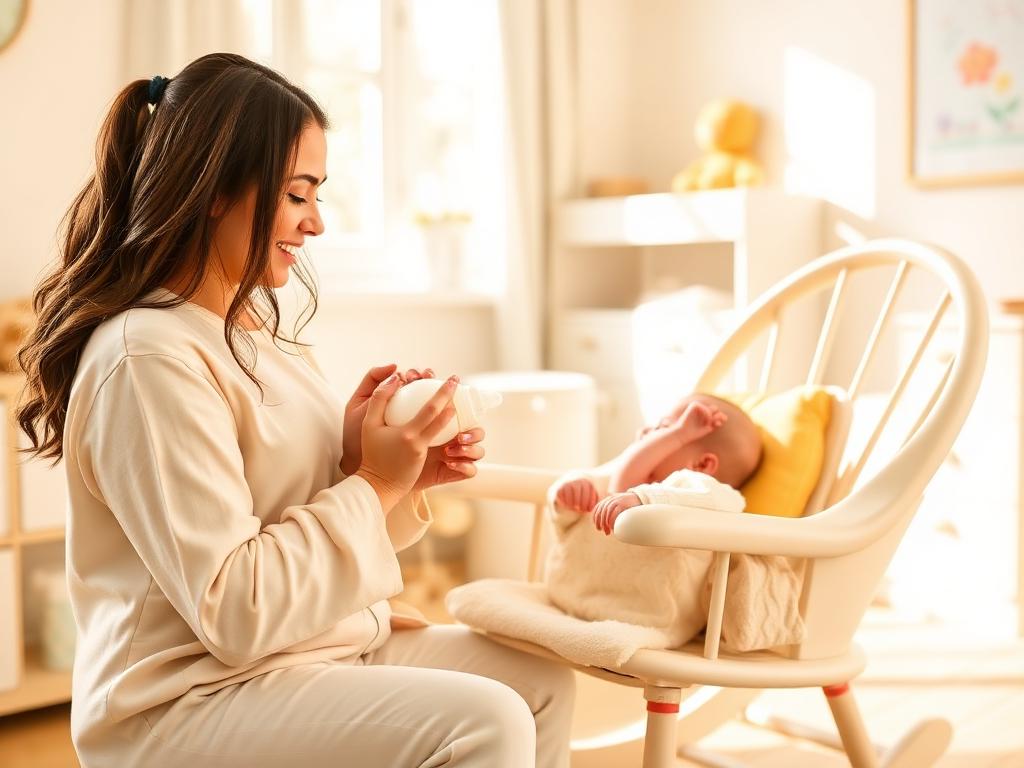 Caregiver feeding a baby during a peaceful morning routine
