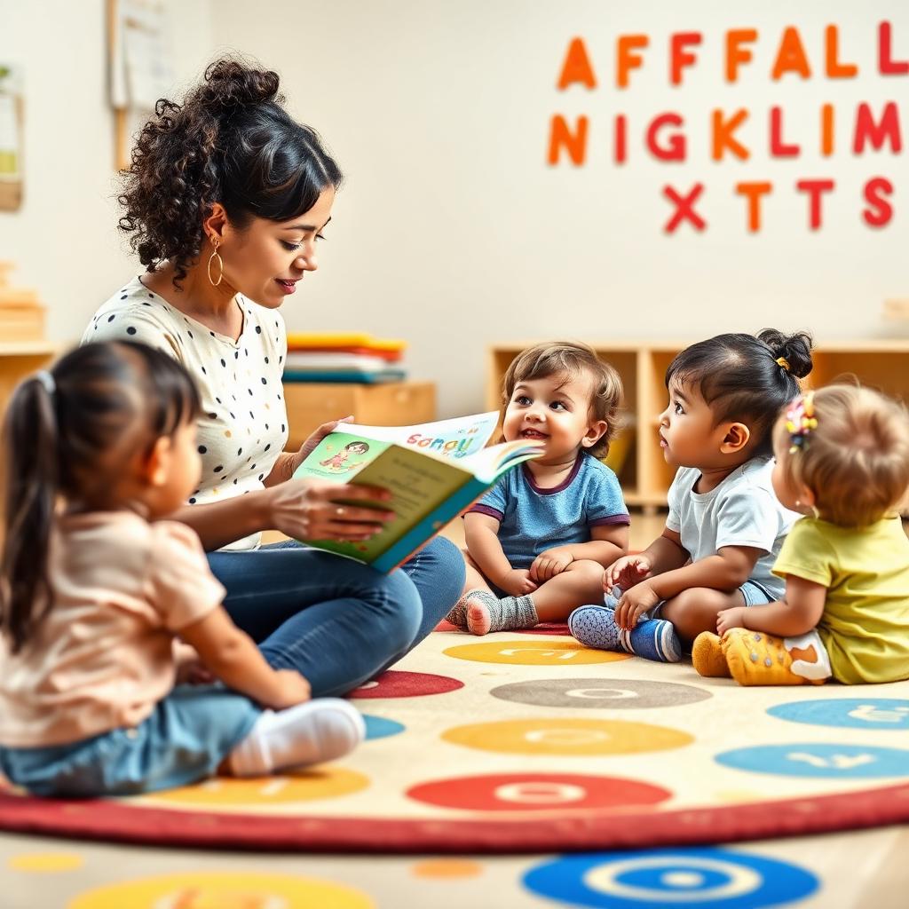 Teacher reading a picture book to attentive preschoolers