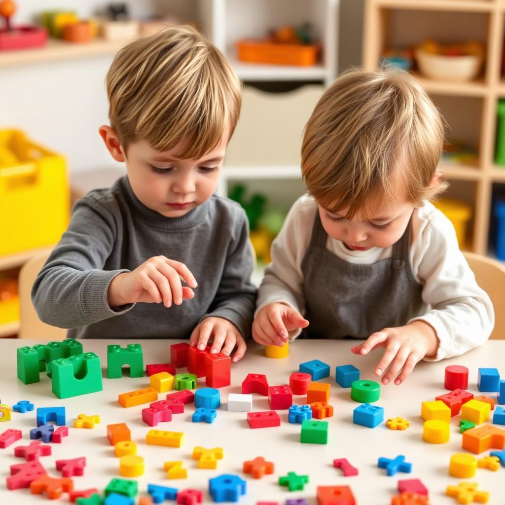 Preschoolers counting with colorful math manipulatives
